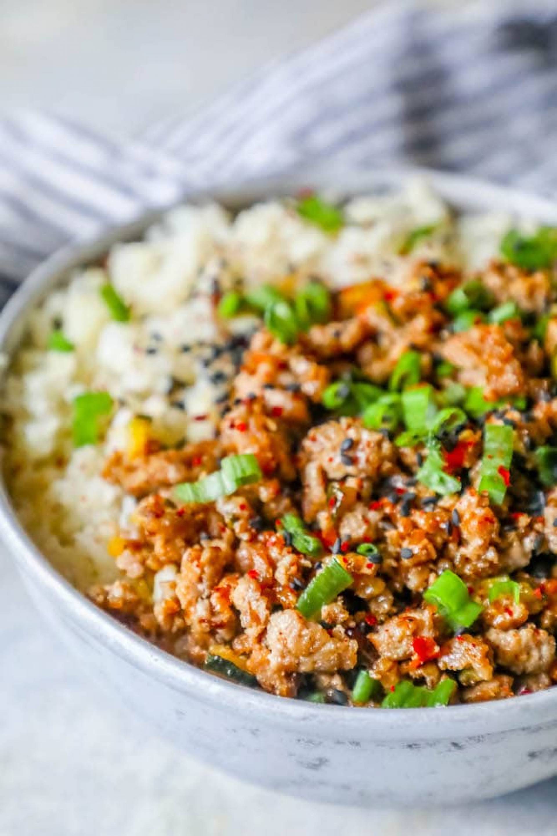 HEALTHY PORTION-Korean Turkey Bowl...Organic Tri-Color Quinoa & Asian Vegetable Medley