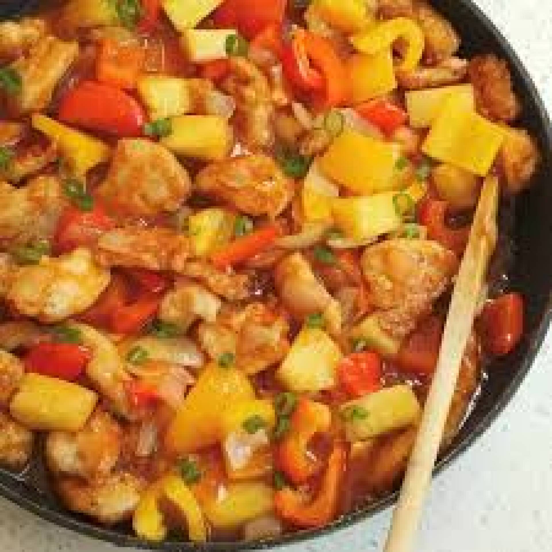 KETO-Pineapple Sweet Chili Chicken...Bok Choy w/Cashews,vMushrooms & Carrots.