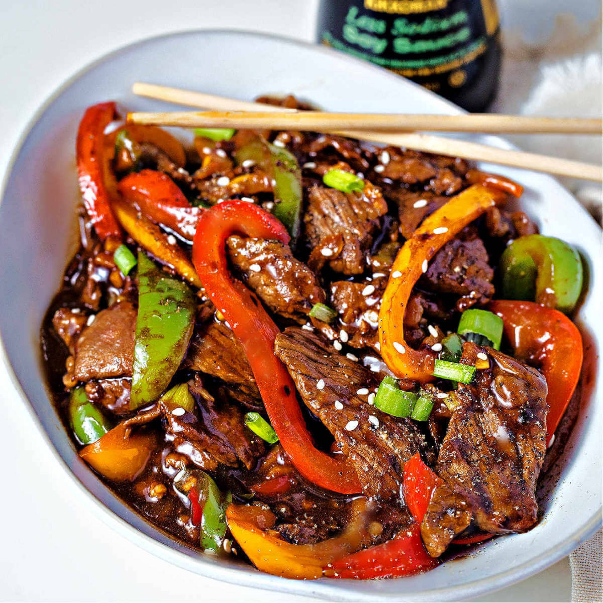 Paleo Asian Pepper Steak w/Cauliflower Rice & Bok Choy w/Carrots.